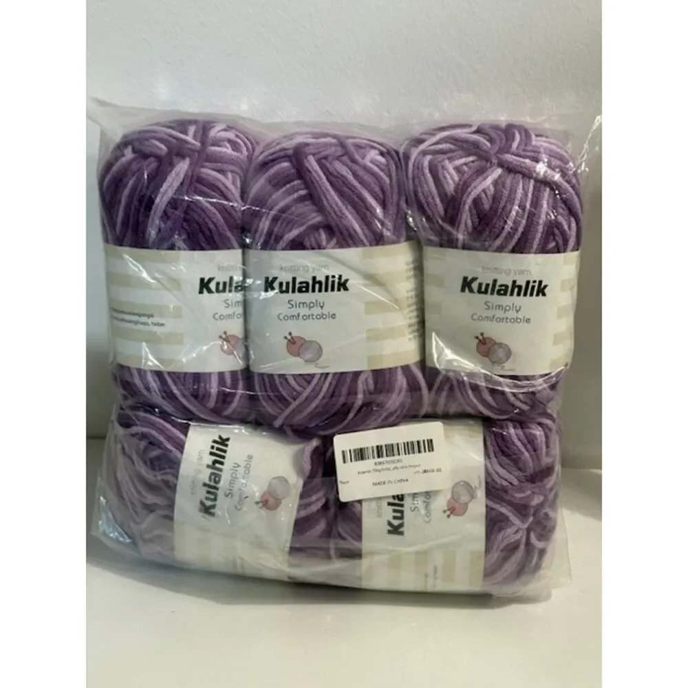 250g(5x50g) Acrylic Crochet/Knitting Yarn Thread, 5 Rolls Skeins Pink Purple